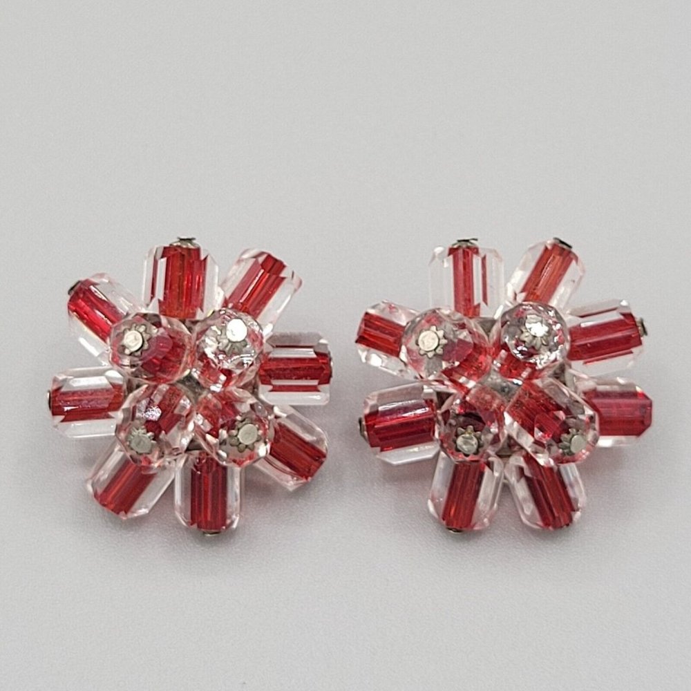 Japan Marked Red Crystal Barrel Beads Stud Clip-On Fashion Earrings 1 in